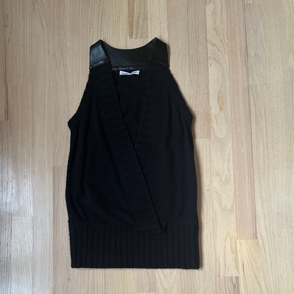 Kaufmanfranco Black Sleeveless cashmere Top with Leather Details